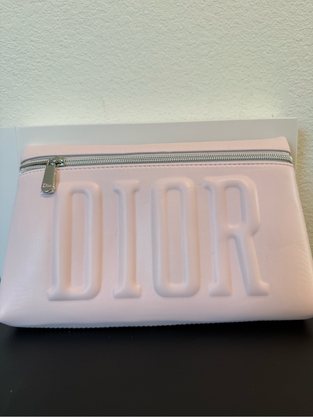 Dior Beauty Pink Embossed Logo Cosmetic Pouch Makeup Bag w/ Original Box